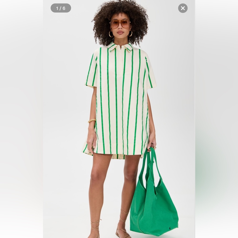 English Factory Cream and Green Striped Dress - Picture 2 of 6